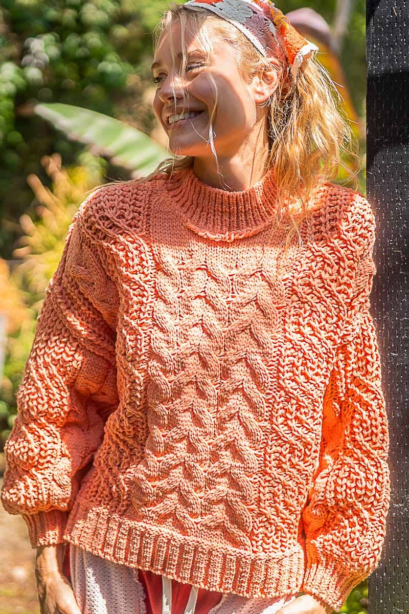 Coral Cable Knit Pullover