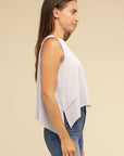 Shark Bite Side Slit Short Sleeveless Top