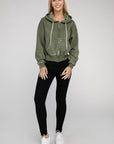 Acid Wash Fleece Cropped Zip-Up Hoodie