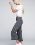 Acid Washed High Waist Frayed Hem Straight Pants