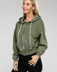 Acid Wash Fleece Cropped Zip-Up Hoodie