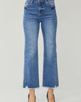 High Waist Raw Hem Slit Straight Jeans