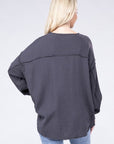 Double Gauze Oversized 3/4 Button Henley Neck Top