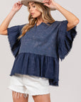 SAGE + FIG Ruffle Sleeve Washed Short Sleeve Blouse