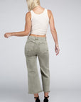 Acid Washed High Waist Frayed Hem Straight Pants