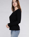 Cotton V-Neck Long Sleeve T-Shirt