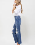 Distressed High Rise Ankle Relaxed Straight Jeans