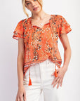 Coral & Floral Print Top