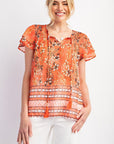 Coral & Floral Print Top