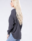 Double Gauze Oversized 3/4 Button Henley Neck Top