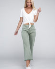 Acid Washed High Waist Frayed Hem Straight Pants