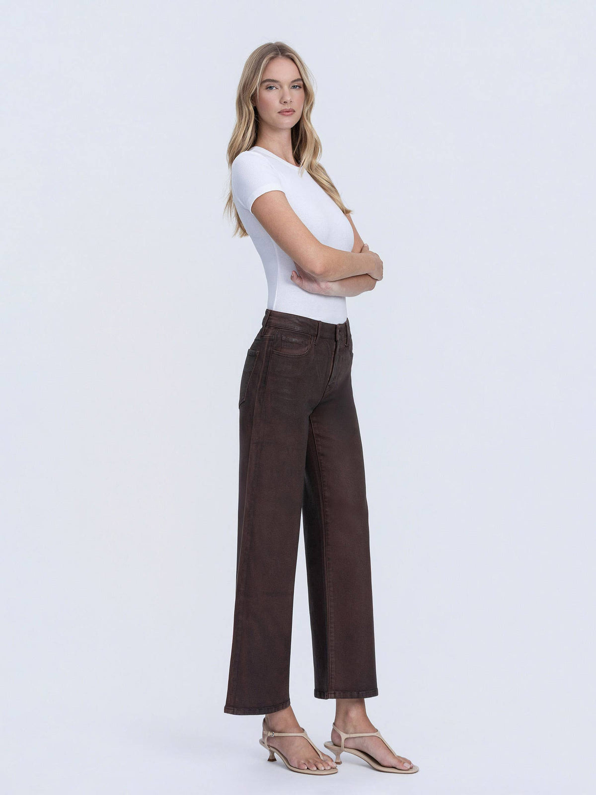 Chicory Coffee Coated Wide-Leg Jeans