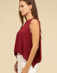 Shark Bite Side Slit Short Sleeveless Top