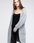 Twist Knitted Open Front Cardigan With Pockets