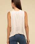 Shark Bite Side Slit Short Sleeveless Top