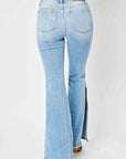 Judy Blue Full Size Mid Rise Raw Hem Slit Flare Jeans