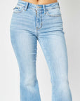 Judy Blue Full Size Mid Rise Raw Hem Slit Flare Jeans