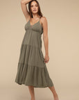 Woven Sweetheart Neckline Tiered Cami Midi Dress